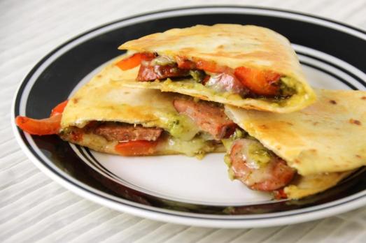 Pesto Andouille Sausage Quesadilla {{Baking Bytes}}