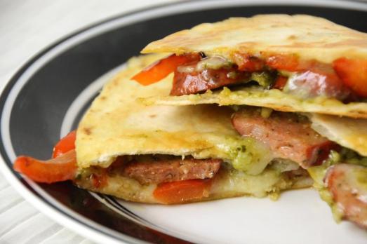 Pesto Andouille Sausage Quesadilla {{Baking Bytes}}
