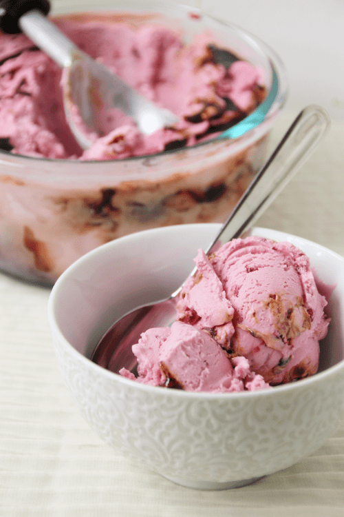 Blackberry Chèvre Ice Cream with Chocolate Balsamic Swirl {{Baking Bytes}}